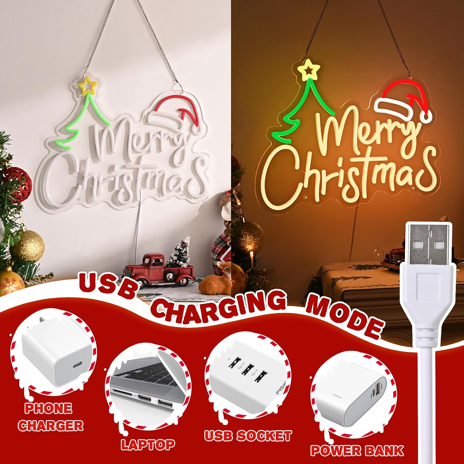 Merry Christmas Neon Sign USB  - огляд і ціна Lighting Christmas Decor